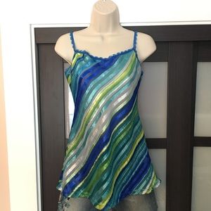 Lani Green Blue Satin Sheer Stripe Cami Top Sz M